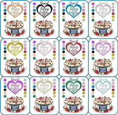 Heart Design Happy Birthday Glitter Cake Topper Any Name & Any Age Double Sided Glitter Card Cake Decoration Customised