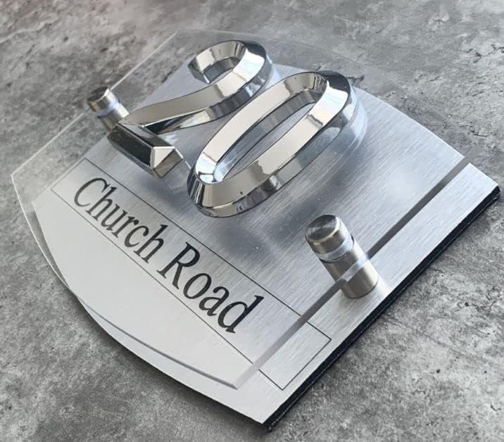3D House Numbers Plaques Door Numbers Street Names Outdoor Signs 3D Numbers Customised Dual Layer Plaque (3D SILVER NUMBERS)