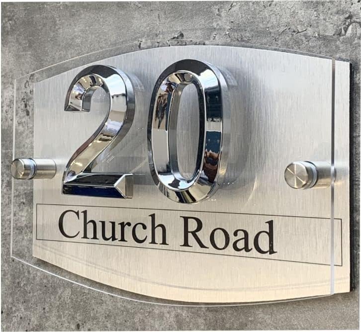 3D House Numbers Plaques Door Numbers Street Names Outdoor Signs 3D Numbers Customised Dual Layer Plaque (3D SILVER NUMBERS)