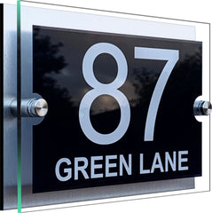 House Plaque Door Number Sign Street Name Dual Layer Acrylic & Aluminium Composite Black & White