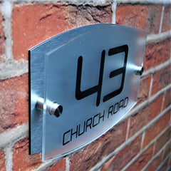 Dual Layer House Signs Door Number Street Name Plaque Two Part Acrylic and Brushed Aluminium Rectangle