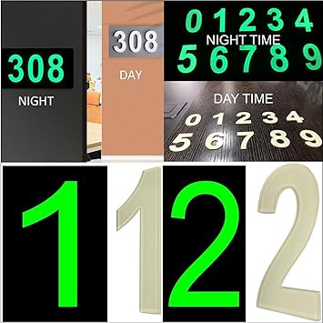 Door Numbers 3D Acrylic Luminous House Numbers Glow in the Dark Stick On Self Adhesive Home Signs Hotel Office Appartments Mailbox Outdoor 6cm